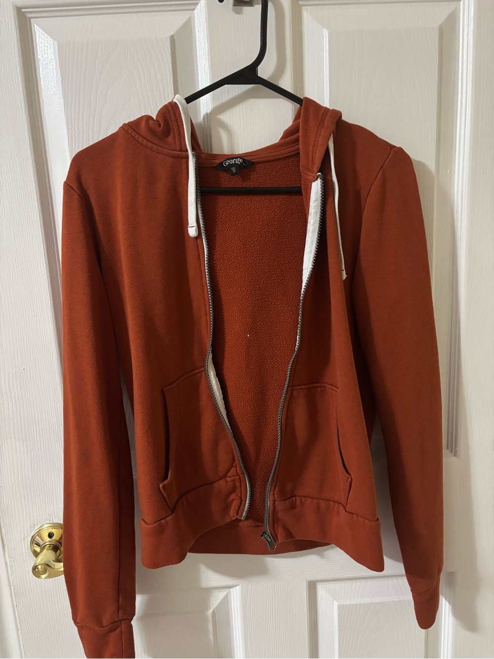 George Rust Orange Zip-Front Hoodie with White Drawstrings